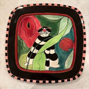 SWAK Lynda Corneille Jones Cat black & White hanging plate signed on back
